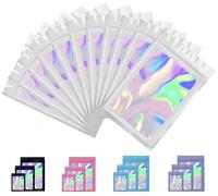 Rimiko 50 Pcs Sachets Refermable Zip Mylar, Sachet Hermétique Aluminium, Sachets Plastiques Zip, Pochon Zip Holographique pour Stockage Aliments et Emballage (Blanc et Holographique,16x24cm)