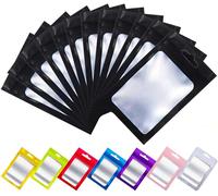 Rimiko 50 Pcs Sachets Zip Aluminium avec Fenêtre, Pochon Zip Hermétique avec Trou de Suspension, Sac Mylar Refermable Transparent pour Emballage et Stockage des Aliments, Objets (Noir, 9 x 16 cm)