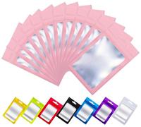 Rimiko 50 Pcs Sachets Zip Aluminium Refermables avec Fenêtre, Pochons Zip Hermétiques avec Trou de Suspension, Sachet Plastique Zip pour Emballage et Stockage des Aliments, Objets (Rose, 16 x 24 cm)