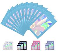 Rimiko 50 Pcs Sachets Zip Refermables avec Fenêtre, Sachet Zip Hermétique Mylar, Sachet Plastique Zip, Pochon Zip Holographique pour Emballage et Stockage des Aliments (Bleu Holographique, 9x16cm)