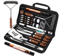 RINPIR Lot de 31 accessoires de barbecue en acier inoxydable pour homme et papa, outils de barbecue robustes pour camping en plein air, kit d'ustensiles de barbecue avec tapis, brosse de barbecue dans
