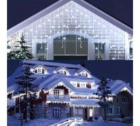 Rintea Guirlande lumineuse Exterieure 10+3M, 400 LED, 8 Modes | 8 Modes, Étanche, Plug&Play,Rideau Lumineux LED Cascade, pour Noël, Balcon, Avant-toit et Fêtes [Blanc Froid]