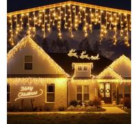 Rintea Guirlande lumineuse Exterieure 10+3M, 400 LED avec Minuterie | 8 Modes, Étanche, Plug&Play,Rideau Lumineux LED Cascade, pour Noël, Balcon, Avant-toit et Fêtes [Blanc Chaud]