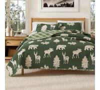 Rio Ridge Collection Rio Ridge Parure de lit 3 pièces réversible pour Toutes Les Saisons - Couvre-lit pour lit Double/Grand lit avec 2 taies d'oreiller - Vert forêt