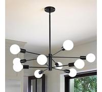 Riohan Lustre moderne Plafonnier Lustre Sputnik Lustre Pur Noir Lampe de Plafond Industriel Grand Lustres Éclairage de Plafond, Suspension à 10 Flammes pour salle à Manger, Salon