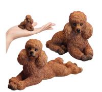 Riouwal Statue de Caniche 2 pièces 2 Tailles, Jouet de Posture couchée, Caniche réaliste et expressif, Figurine Chien en résine Marron Clair, Figurines Chien décoratives pour étagère, Table, Table