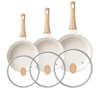 RIOVARM Antiadhésif Set de poêles à frire avec couvercles Induction Set de poêles avec poignée résistante à la chaleur Granit Poêle à omelette sans PFOA Marbre Batterie de cuisine 20cm 24cm 28cm