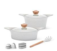 RIOVARM Induction Casseroles Antiadhésif Granit Ensemble de pots Avec couvercle Sans PFOA 2 pièces Ensemble cuisinière Multi - usages La cuisine Casserole de cuisson