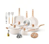 RIOVARM Induction Set de cocottes et poêles avec couvercles Batterie de cuisson en granit antiadhésive avec poêle à griller Set d'essentiels pour cuisiner Poêle à frire Sauteuse Casserole Spatules [Ba