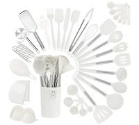 RIOVARM Set d'ustensiles de cuisine en silicone Antiadhésif Gadgets de cuisine avec support Coupe-pizza Fouet en silicone Spatules Set de tasses et cuillères à mesurer Set d'outils de cuisine