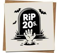 RIP Carte d'anniversaire amusante des années 20 - Motif pierre tombale d'Halloween avec main de zombie et chauve-souris - Carte de vœux carrée 145 mm x 145 mm avec enveloppe kraft - Carte humoristique