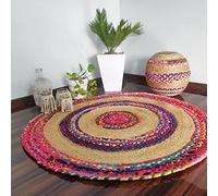 Ripaz Tapis Rond en Jute Naturelle avec Bordure en Coton tressé à la Main pour décoration d'intérieur (120 x 120 cm, Rond)