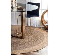 Ripaz Vogue GJ535-R Tapis en Jute réversible tissé à la Main Gris avec Bordure Beige - Tapis Rond pour la Ferme, l'extérieur, Le Salon (120 x 120 cm)