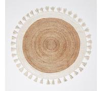 Ripaz Vogue Tapis en Jute avec Bordure Blanche - Tapis Rond Naturel tressé à la Main (210 x 210 cm)