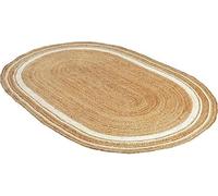 Ripaz Vogue Tapis en Jute Naturelle tressée à la Main de Forme Ovale - Tapis de Couloir et de Salon (60 x 120 cm, Beige + Ligne Blanche), (OVL313J)