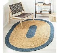 Ripaz Vogue Tapis Ovale en Jute Naturelle tressé à la Main pour décoration d'intérieur, Salon - Beige avec Bordure Bleue - 90 x 180 cm