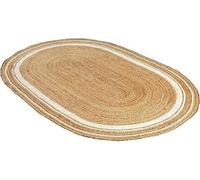 Ripaz Vogue Tapis Ovale en Jute Naturelle tressé à la Main pour décoration d'intérieur, Salon, Couloir, Beige avec Ligne Blanche, 60 x 120 cm
