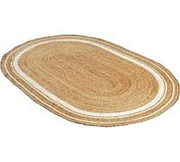 Ripaz Vogue Tapis Ovale en Jute Naturelle tressé à la Main pour décoration d'intérieur, Salon, Couloir, Beige avec Ligne Blanche, 60 x 90 cm
