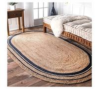 Ripaz Vogue Tapis Ovale en Jute Naturelle tressé à la Main pour décoration d'intérieur, Salon, Couloir, Beige avec Ligne Noire - 120 x 240 cm