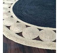 Ripaz Vogue Tapis Rond en Jute Naturelle tissé à la Main avec Bordure Blanche pour décoration d'intérieur Noir 150 x 150 cm