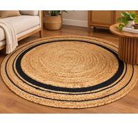 Ripaz Vogue Tapis rond en jute naturelle tressé à la main - Tapis rustique de style rustique pour salon, couloir, chambre à coucher, rond de 270 cm