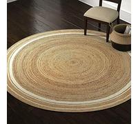 Ripaz Vogue Tapis Rond en Jute tressé pour Salon, Chambre à Coucher, Cuisine, Couloir (Beige et Ligne Blanche, 200 x 200 cm)