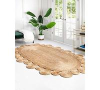 Ripaz Vouge Tapis Ovale en Jute 100% Naturel tressé à la Main avec Motif Cercles pour Salon (90 x 180 cm)