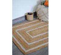 Ripaz Vouge - Tapis rectangulaire tressé à la Main en Jute Beige avec Bordure Blanche pour Salon, décoration d'intérieur (120 x 180 cm)