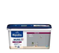 RIPOLIN - Peinture Intérieure Multi-Supports - Murs, Boiseries & Radiateurs - Ultra couvrante - Monocouche - Confort d'application - Aspect Velours - Gris Galet - 2,5L