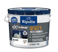 RIPOLIN - Peinture Façade 2 en 1 Extrême Extérieur - Sous-Couche Intégrée - Très Forte Adhérence - Protection Contre Micro-organismes - Résistance aux UV et Intempéries - Mat - 10L - Blanc
