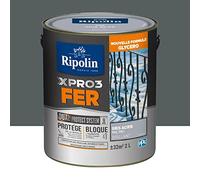 RIPOLIN Peinture fer glycéro XPRO3 Fer Brillant Gris Acier 2 L