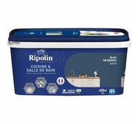 RIPOLIN - Peinture Intérieure Cuisine et Bain - Murs, Boiseries et Radiateurs - Adapté Pièces Humides - Effet Perlant - Lessivable - Haute Résistance - Bleu De Bering - Satin - 2L