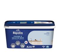 RIPOLIN - Peinture Intérieure Cuisine et Bain - Murs, Boiseries & Radiateurs - Adapté Pièces Humides - Effet Perlant - Lessivable - Haute Résistance - Bleu Maraone - Satin - 2L