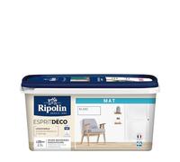 RIPOLIN - Peinture Intérieure Multi-Supports - Murs, Boiseries et Radiateurs - Ultra Couvrante - Lessivable - Application Facile - Ecolabel - Aspect Mat - 2.5L - Blanc