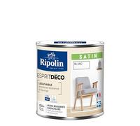 RIPOLIN - Peinture Intérieure Multi-Supports - Murs, Boiseries & Radiateurs - Ultra-Couvrante - Lessivable - Application Facile - Ecolabel - Satin - 0,5L - Blanc