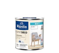 RIPOLIN - Peinture Intérieure Multi-Supports - Murs, Boiseries & Radiateurs - Ultra Couvrante - Lessivable - Application Facile - Ecolabel - Aspect Mat - 0,5L - Blanc