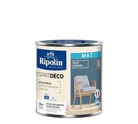 RIPOLIN - Peinture Intérieure Multi-Supports - Murs, Boiseries & Radiateurs - Ultra Couvrante - Lessivable - Application Facile - Ecolabel - Aspect Mat - 0,5L - Bleu Madura