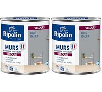 RIPOLIN - Peinture Intérieure Multi-Supports - Murs, Boiseries & Radiateurs - Ultra couvrante - Monocouche - Confort d'application - Aspect Velours - Gris Galet - 0,5L (Lot de 2)