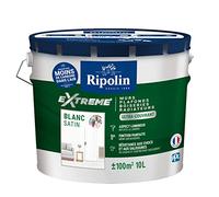 RIPOLIN - Peinture Monocouche pour Murs, Boiseries & Radiateurs - Intérieur - Finition Parfaite - Aspect Lumineux - Haute Résistance aux Chocs & Salissures - Lessivable - Satin - 10L - Blanc