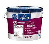 RIPOLIN - Peinture Monocouche pour Murs, Boiseries & Radiateurs - Intérieur - Finition Parfaite - Haute Résistance aux Chocs & Salissures - Lessivable - Velours - 10L - Blanc