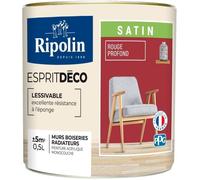 RIPOLIN - Peinture Intérieure Multi-Supports - Murs, Boiseries & Radiateurs - Ultra Couvrante - Lessivable - Application Facile - Ecolabel - Satin - 0,5L - Rouge Profond