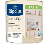 RIPOLIN - Peinture Intérieure Multi-Supports - Murs, Boiseries & Radiateurs - Ultra-Couvrante - Lessivable - Application Facile - Ecolabel - Satin - 0,5L - Café au Lait