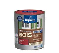 RIPOLIN - Peinture pour Bois Intérieur/Extérieur - Sans Sous-couche Ultra-couvrant - Résiste aux Intempéries, UV et Chocs - Protège et Magnifie - Lessivable - Satin - 2,5L - Rouge Vif