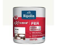 RIPOLIN - Peinture pour Fer Extérieur - Glycéro Antirouille - Sous-couche intégrée - Application directe sur Rouille - Résistante aux Intempéries, UV et Chocs - Brillant - 0,5L - Blanc