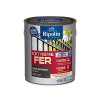 RIPOLIN - Peinture pour Fer Extérieur - Glycéro Antirouille - Sous-couche intégrée - Application directe sur Rouille - Résistante aux Intempéries, UV et Chocs - Brillant - 2L - Brun Normand RAL 8019