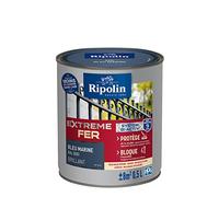 RIPOLIN - Peinture pour Fer Extérieur - Glycéro Antirouille - Sous-couche intégrée - Application directe sur Rouille - Résistante aux Intempéries, UV et Chocs - Brillant - 0,5L - Bleu Marine RAL 5003