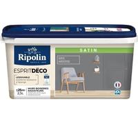 RIPOLIN Peinture Satin Ultra Couvrante, Cuisine Salon, Gris Ardoise, Murs Boiseries Radiateurs