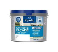 RIPOLIN - Peinture Façade 2 en 1 Extrême Extérieur - Sous-Couche Intégrée - Très Forte Adhérence - Protection Contre Micro-organismes - Résistance aux UV et Intempéries - Mat - 10L - Blanc