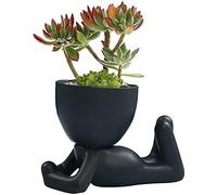 Risegun Pot de Fleur humanoïde en céramique, Pots de Fleurs Succulentes, Pot créatif pour Cactus, Décoration de Bureau pour la Maison, Le Bureau, la Chambre(Noir)