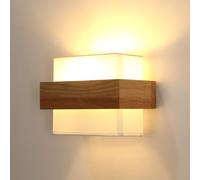 Riserva Applique Murale Intérieur Vintage, E27 Lampe Murale Bois Retro, Abat-Jour en Tissu, Applique Murale Carré Blanc pour Chambre, Salon, Couloir, Café